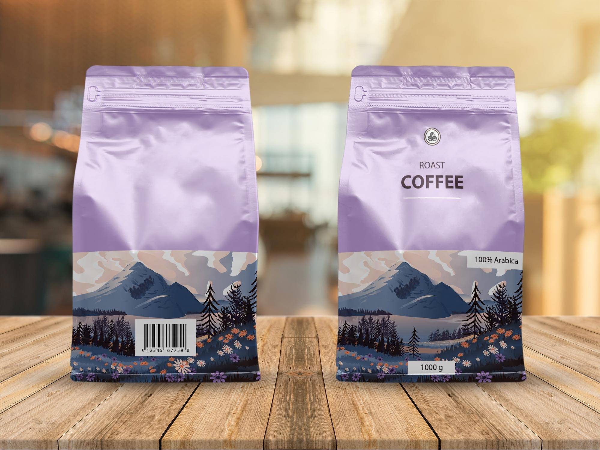Two flexible bags of coffee