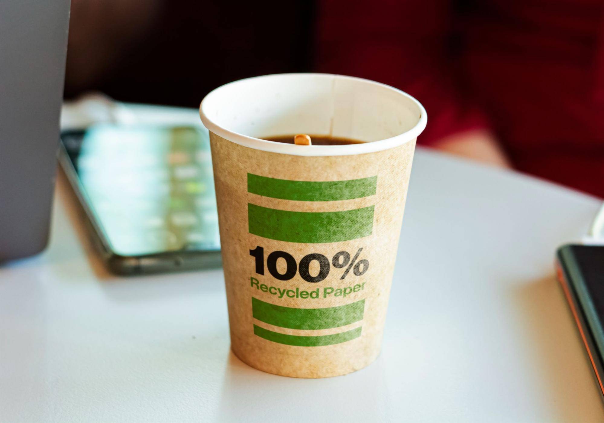coffee cup made from 100 percent recycled material