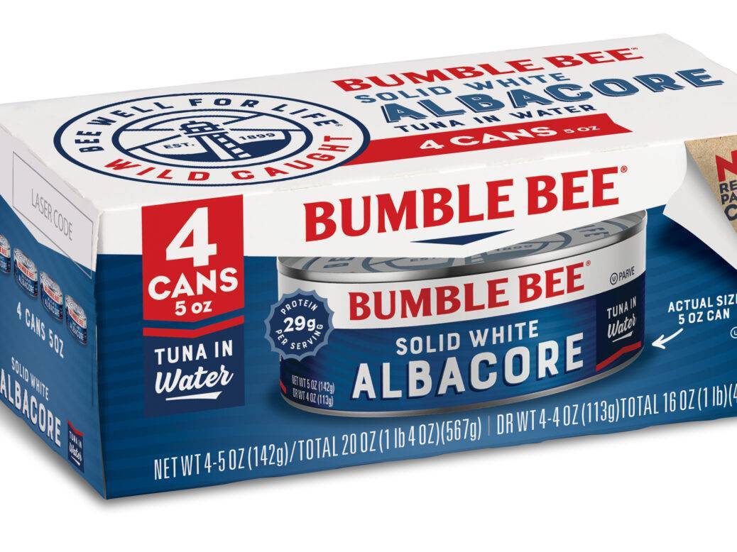 multi pack cardboard packaging of bumble bee cans of tuna