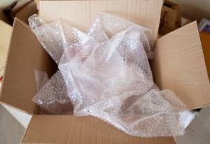 cardboard box and bubble wrap 