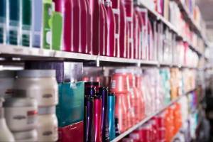 cosmetics and beauty products on store shelves