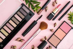 Assortment of cosmetics and beauty products